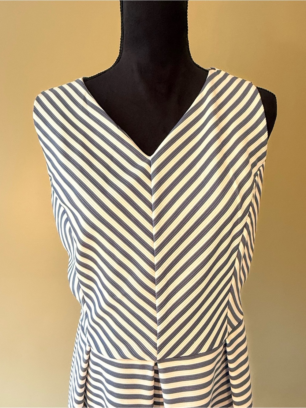 Monteau LA Mixed Stripe V-Neck A-Line Dress Women’s 2X Nautical Blue & White - Picture 3 of 7